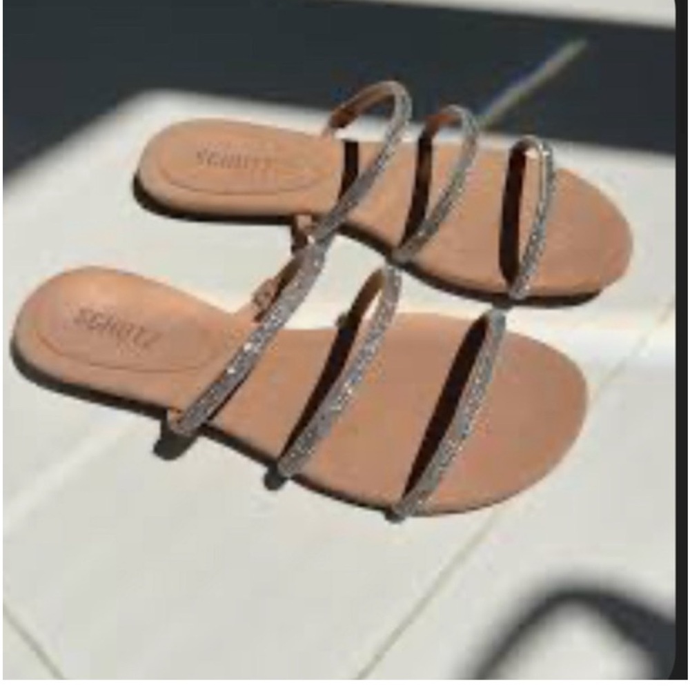 Schutz Women's Tan Sandals with Silver Straps! Like NEW!